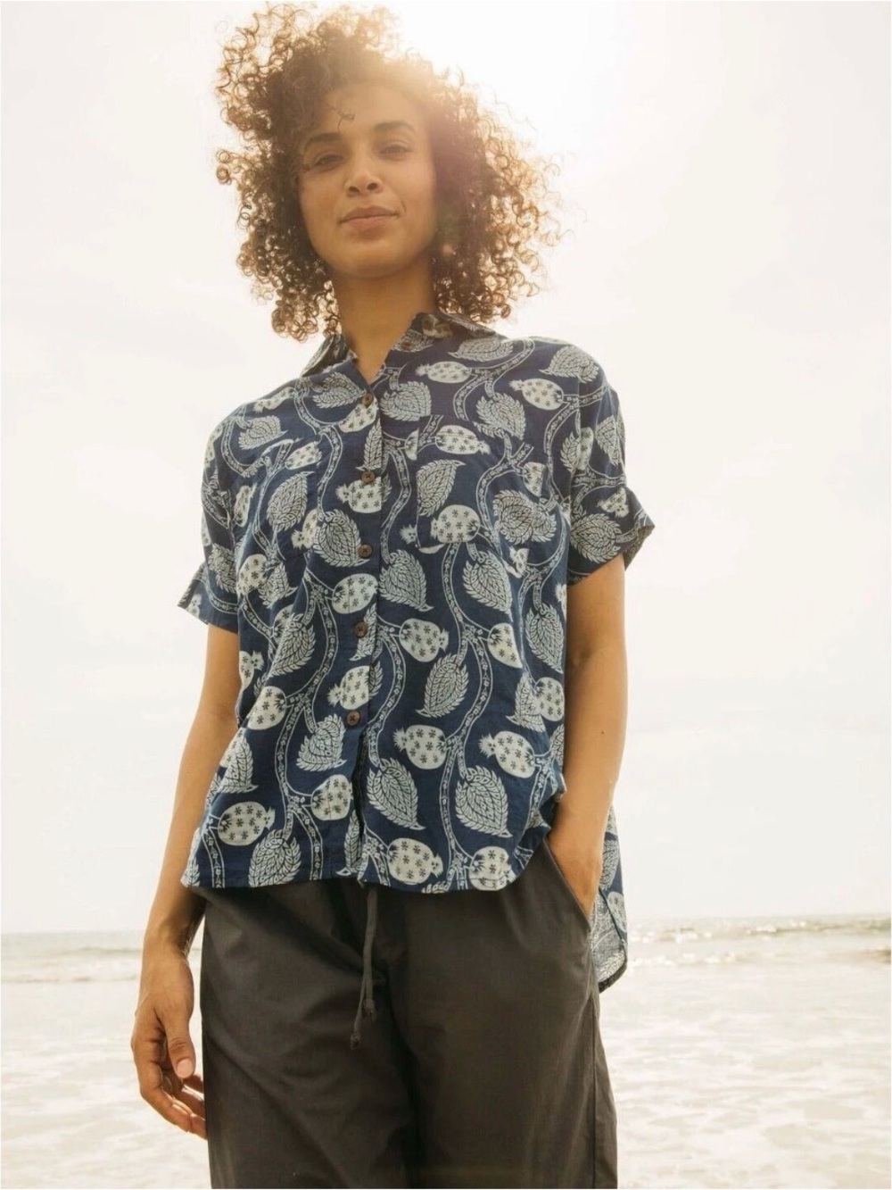 Mollusk California Aloha Tropical Short Sleeve Button Down Shirt - Blue